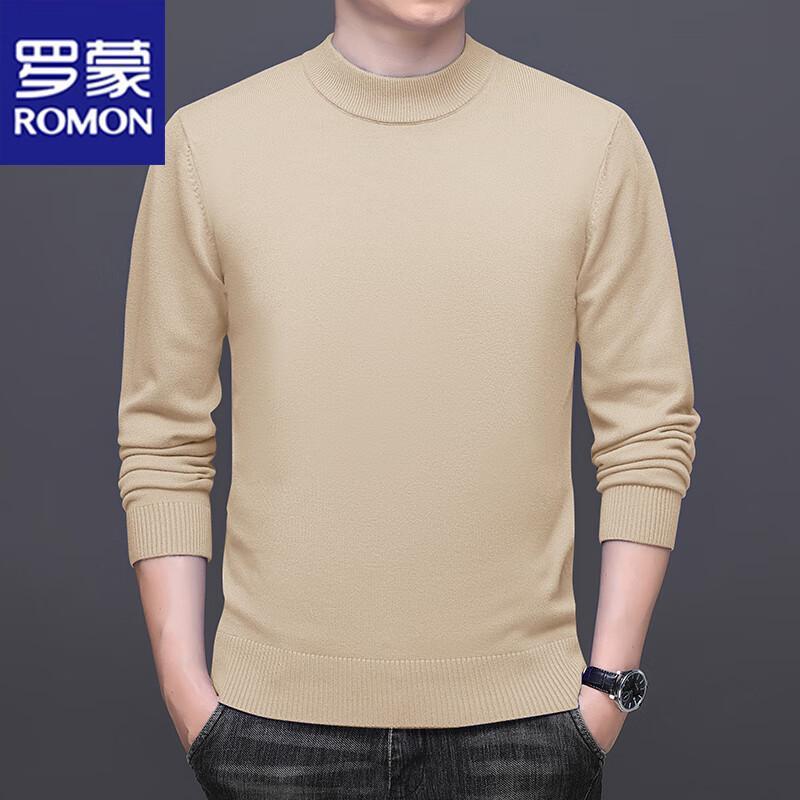ROMON Men's Casual Solid Crew Neck Knit Sweater