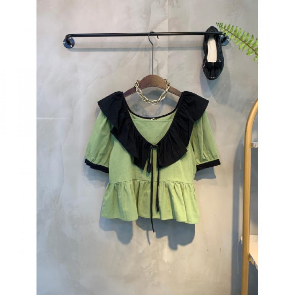 C S In The Room Ruffled Collar Color bloCk blouSe   3 ColorS