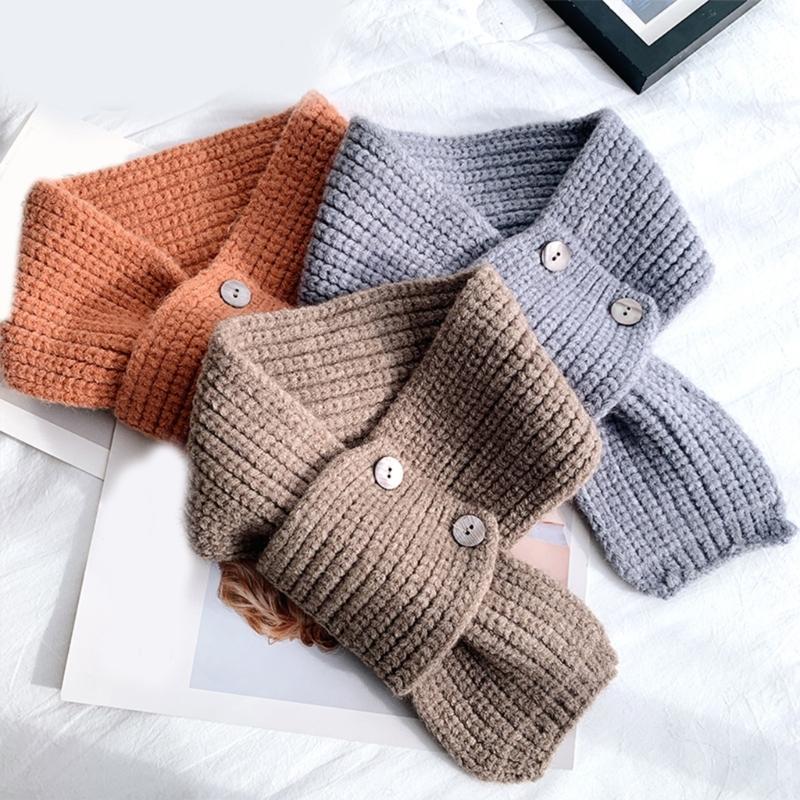Solid Color Knitted Scarf with Button Closure Fashion Crossed Neck Gaiter Outdoor Neck Wrap Accessory for Winter Warmth