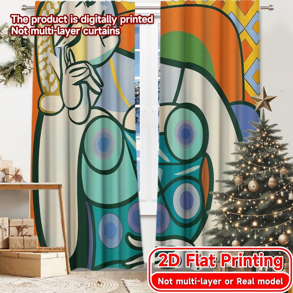 

2pcs, 2D FLAT PRINTING Curtains (Without Rod) Abstract Daydream Chic Print Curtains Festival Durable Polyester Curtains Thermal 52.50 × 116.00 cm 2 pcs