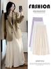 Apricot High-Waisted A-line Pleated Skirt for Women - Spring 2026 Collection, Petite Fit, Gauze Fabric