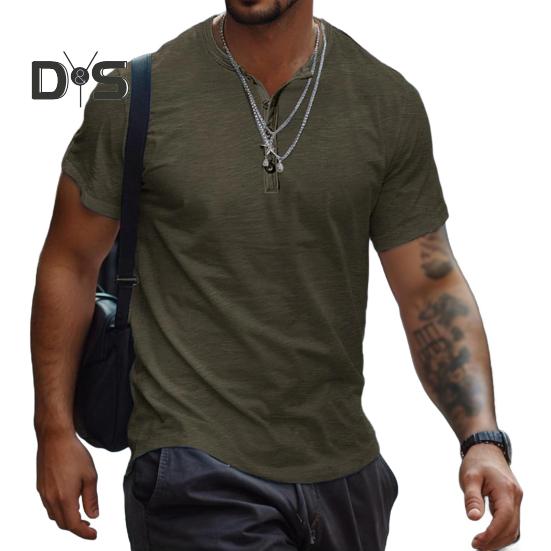 Pánské tričko s knoflíčky a krátkým rukávem, jednobarevné, ležérní letní top pro domov, posilovnu, ulici, dovolenou
