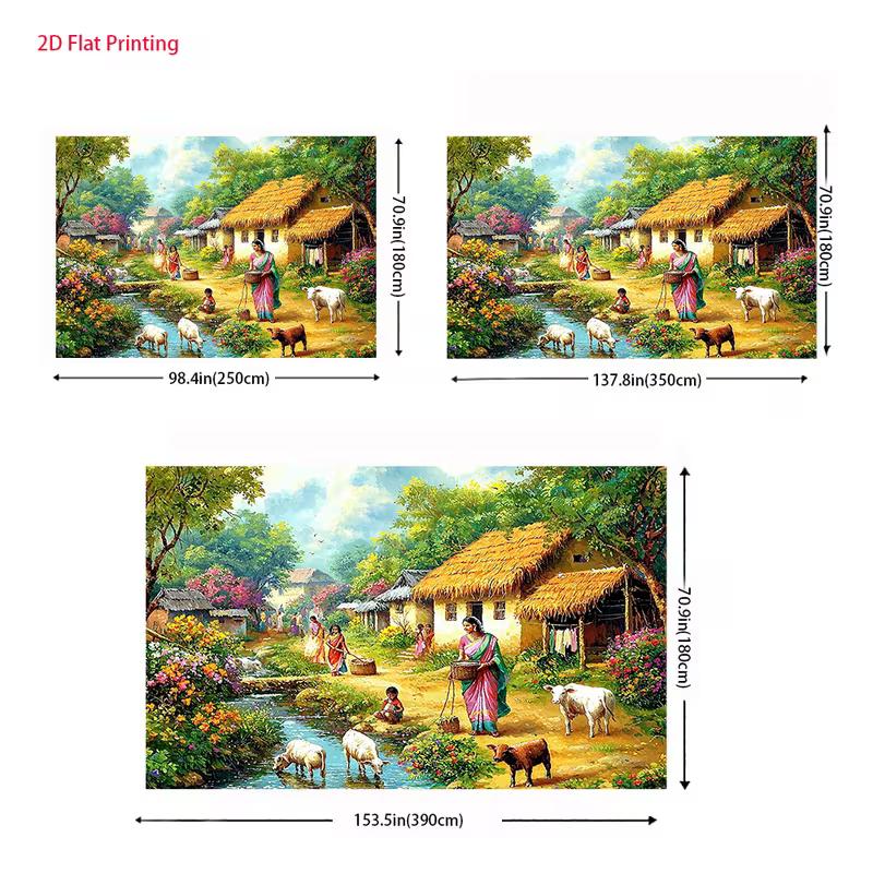2D Indian Farm Life Backdrop, Traditional Village Scene Party Background