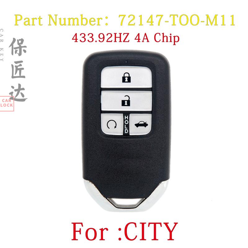 BaoJiangDd Car Key for HONDA CITY CIVIC Smart Remote Key FOR 2020+ CITY CIVIC REMOTE KEY 4Button 433MHz ID4A 72147-T00-M11