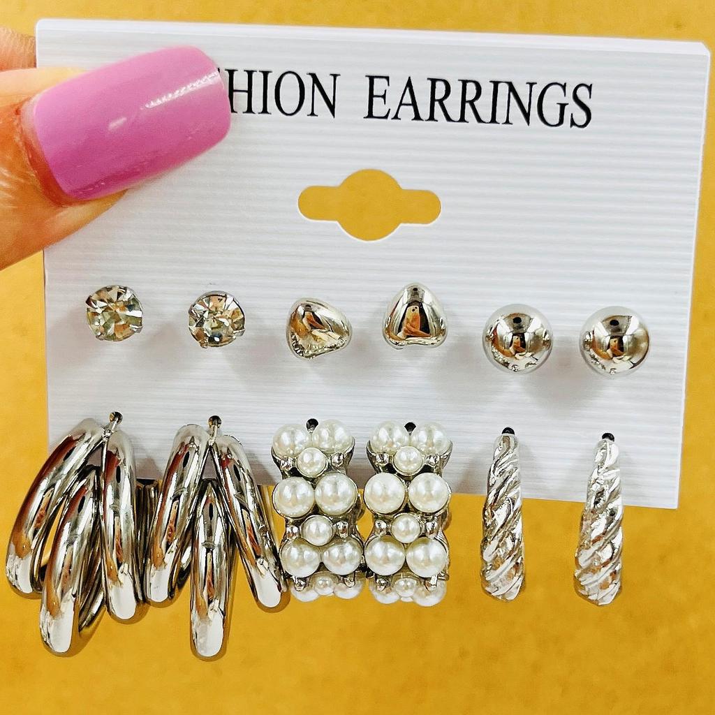 XP17 Gold Geometric Pearl Hoop Earring Set