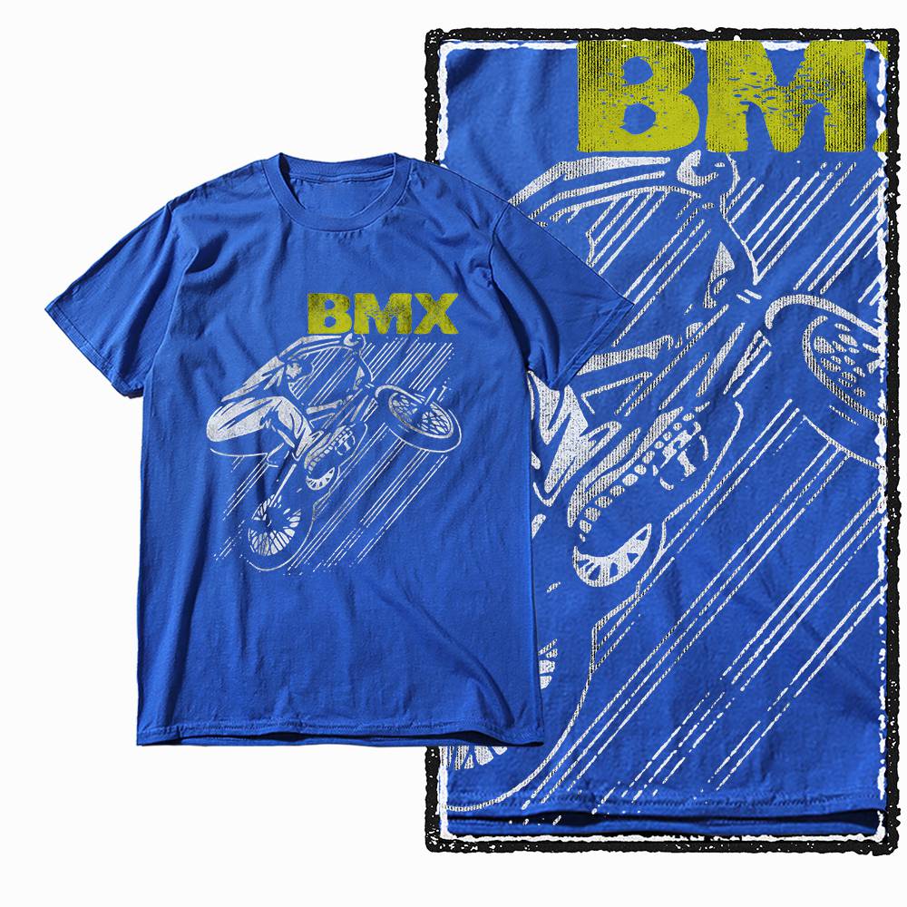 G47 Royal Blue Vintage Streetwear Cotton Men's BMX Bicycle Printed Graphic T-shirt | Big Size Cool O-neck Men's Tee Tshirt