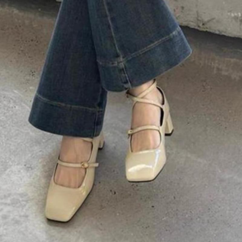 Fashion 2025 Women's Spring Summer New Simple and Generous High Heels Lolita Shoes Women's Versatile Buckle Thin Straps Crossover Heels