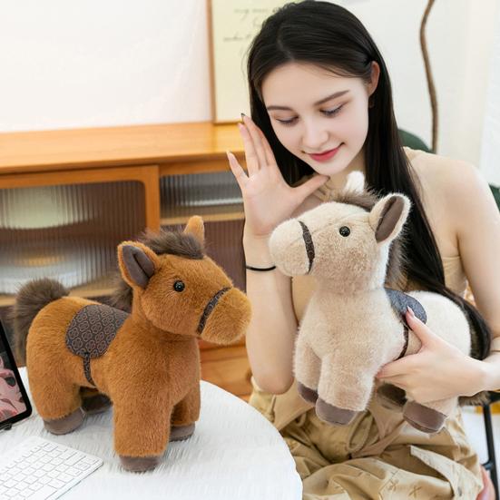 Horse Plush Doll Soft Stuffed Animal Toy Realistic Pony Desk Ornament Classic Birthday Gift for Children