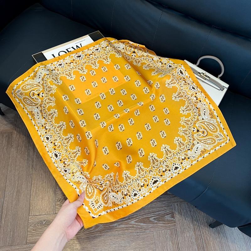 Silk scarf women's spring and autumn decoration versatile ins simple style striped square scarf streamer simulation silk fashion scarf scarf scarf