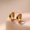 Women 18k Gold Plated Brass Small Plain Hoop Earrings Inlaid Green Zircon