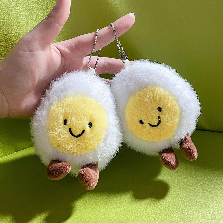 Crafted Boiled Beautifully Egg Plush Toy Colorful Smiling Face Keychain Everyone For