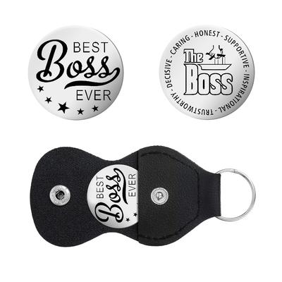 Women's Leather Pocket Hug Keychain with Stainless Steel Coin & Heartfelt Engraving