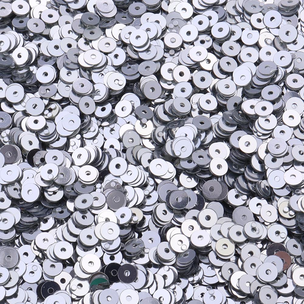 

20 г 4 мм пайетки плоские круглые ПВХ россыпью блестки для рукоделия изготовления украшений DIY шитья одежды декора ногтей 4mm 20g apx 3500pcs серебряный