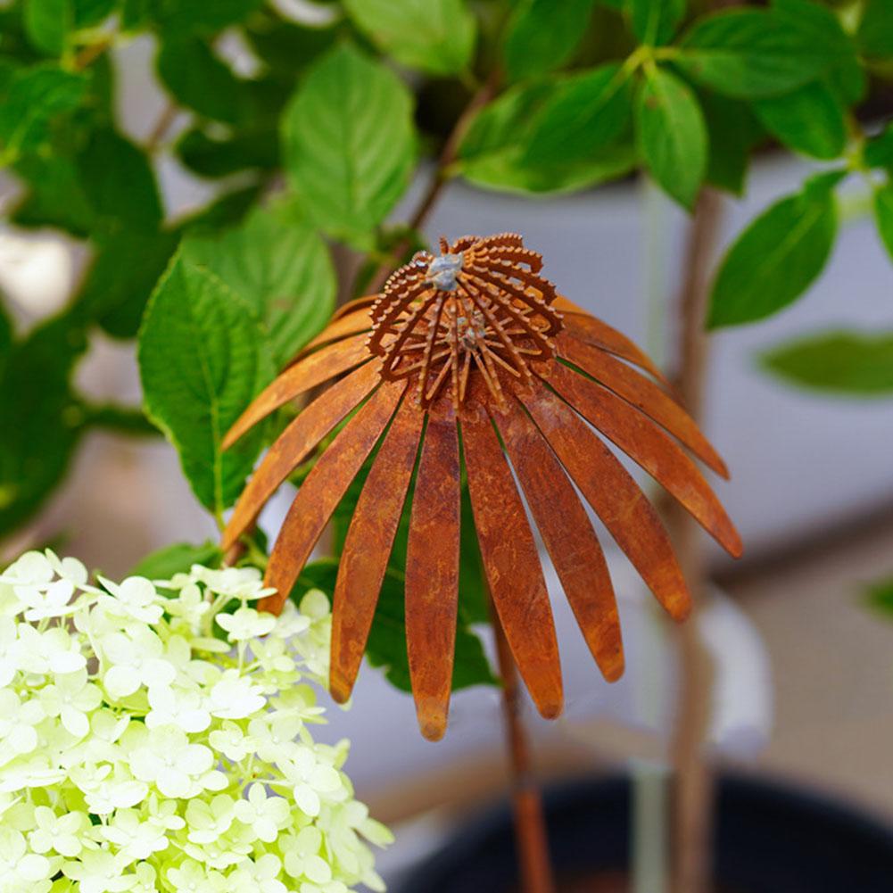 1Pcs Rusty Echinacea Garden Stake Charming Rusted Echinacea Garden Stake Metal Echinacea Plant Sculpture Garden Stake
