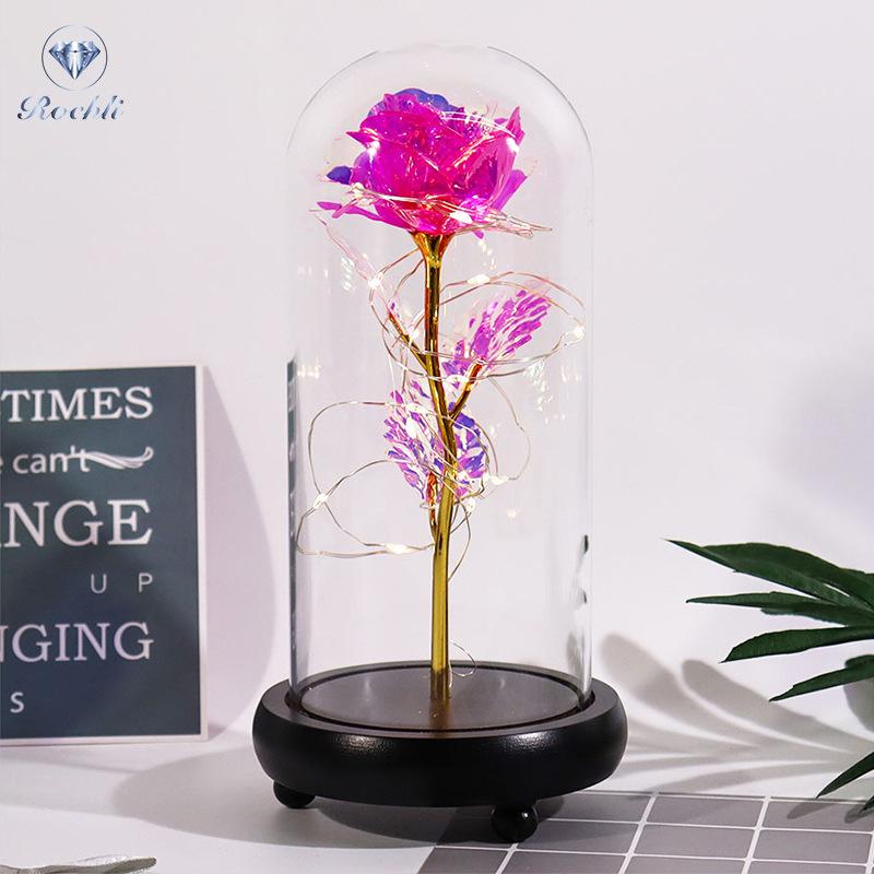 Gold Foil Rose Eternal Flower Glass Cover Gift for Valentine's Day, Christmas, New Year
