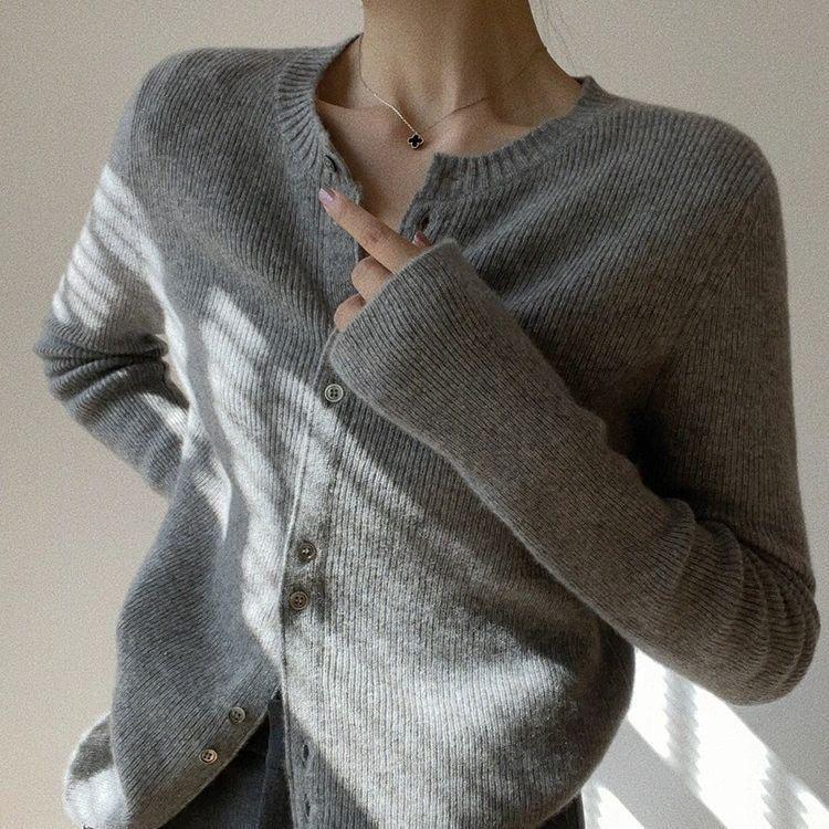 2023 Women's Korean Wool V-Neck Cardigan - Autumn/Winter Plush Knit Long Sleeve Jacket