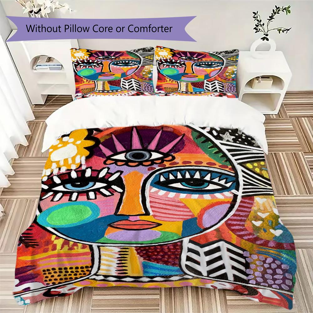 Colorful Abstract Art Face Pattern Bedding,Quilt Set Quilt Cover Pillowcase Home Birthday Gift (1*duvet Cover+2*pillowcase,without core)ZSJT0917029