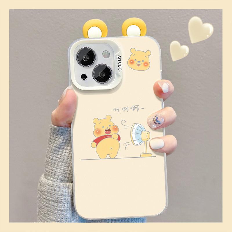 Applicable to Apple 14 mobile phone case iphone15promax cute Winnie the Pooh doll bracket 13 colored silver matte 12