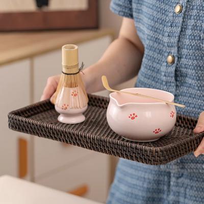 5/7pcs Pink Heart Decal Ceramic Matcha Set, Cute Matcha Set Includes Matcha Bowl, MatchaS Whisk and Holder, Bamboo Scoop, Sifter