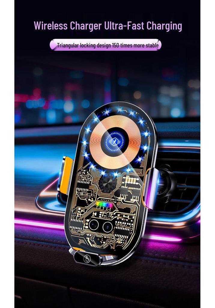 Q18C Punk Style 15W Wireless Car Charger & Phone Holder with Infrared Sensor and Automatic Magnetic Clamping