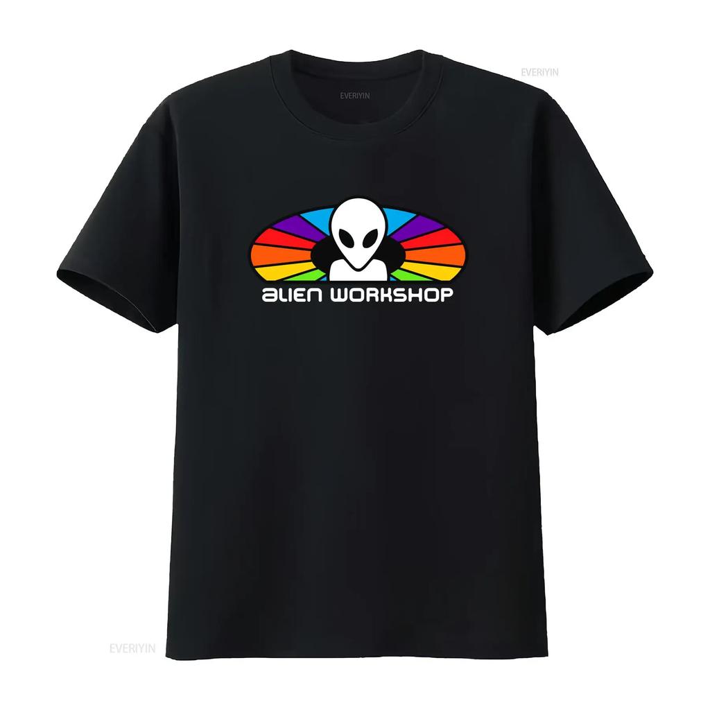 Alien Workshop T Shirt with Colorful Rainbow Pattern and Design Unique Eye Catching Unisex des