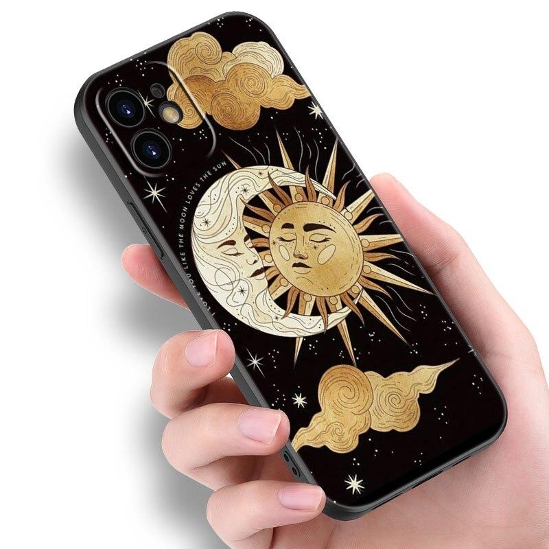 Funny Sun Moon Face Phone Case For Apple iPhone 14 13 12 Mini 11 Pro Max 7 8 XR X XS 7 8 Plus SE 2020 2022 Black Cover