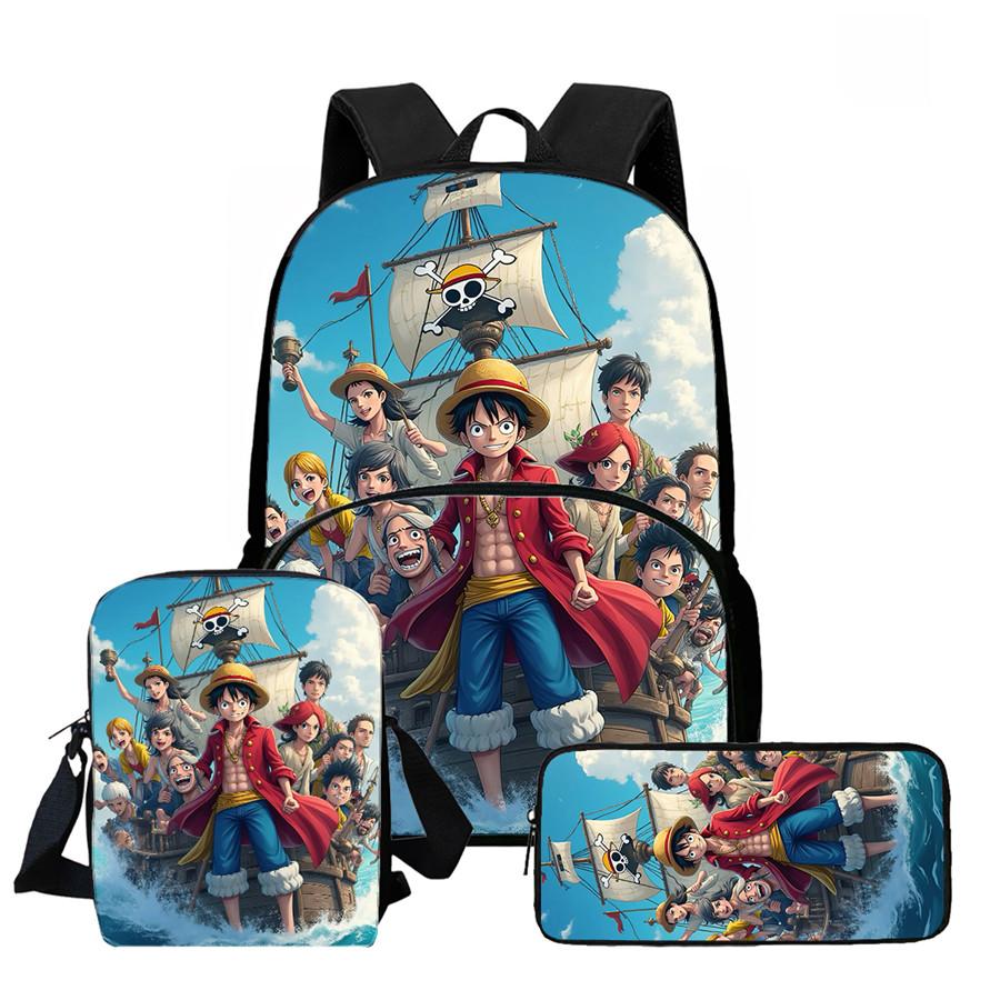 One Piece Lightweight 3PCS School Backpack Set with Front Pocket, Crossbody Bag and Pencil Case, Unisex for Boys Girls Age 6-10