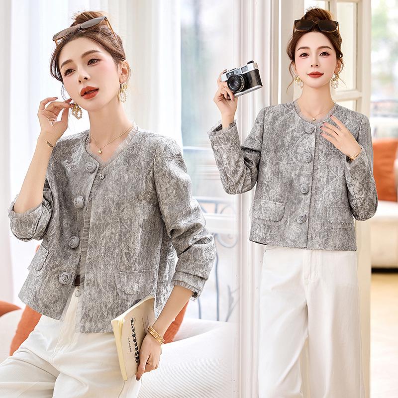2025 Spring Women's Jacquard Lace Flower Jacket - New Chinese Style