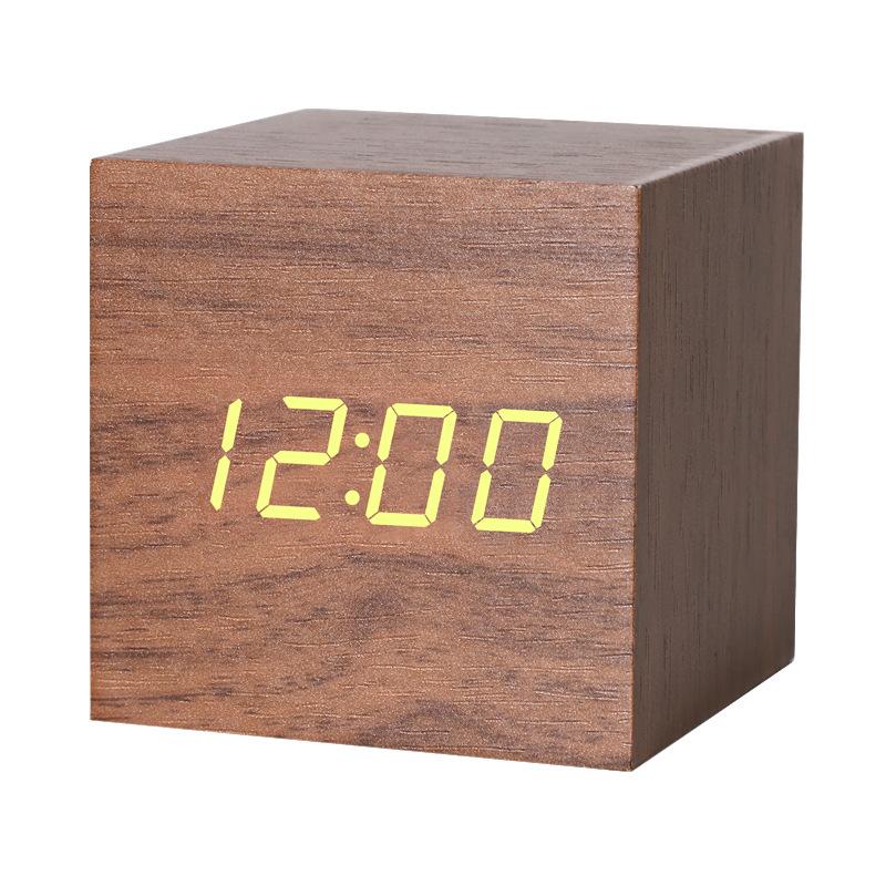 

Деревянный цифровой будильник со звуком температуры, настольные светодиодные прикроватные часы, светодиодный будильник, украшение офиса, домашний декор
