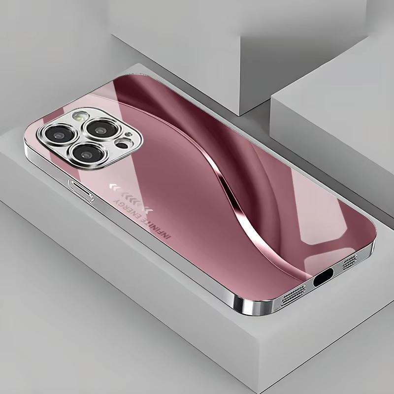 Gradient Minimalist Curve Electroplated Phone Case For iPhone 17 16 15 14 13 12 11 Pro Max Plus 16E 17 Air Tempered Glass Cover