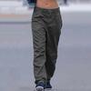 Women Casual Solid Cargo Pant Pocket Elastic Waist Loose Pant