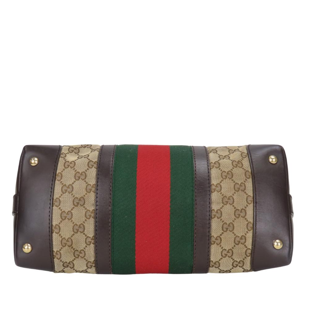 Used GUCCI Handbag Sherry Line 257341 GG Canvas/leather Beige Dark Brown
