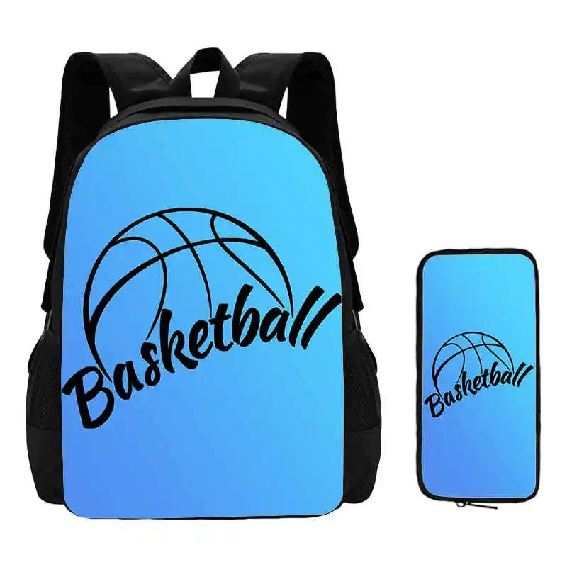 2Pcs Set Basketball Prints School Backpack with Pencil Bags for Kindergarten Cartoon Sports School Bags for BoysKids Backpack