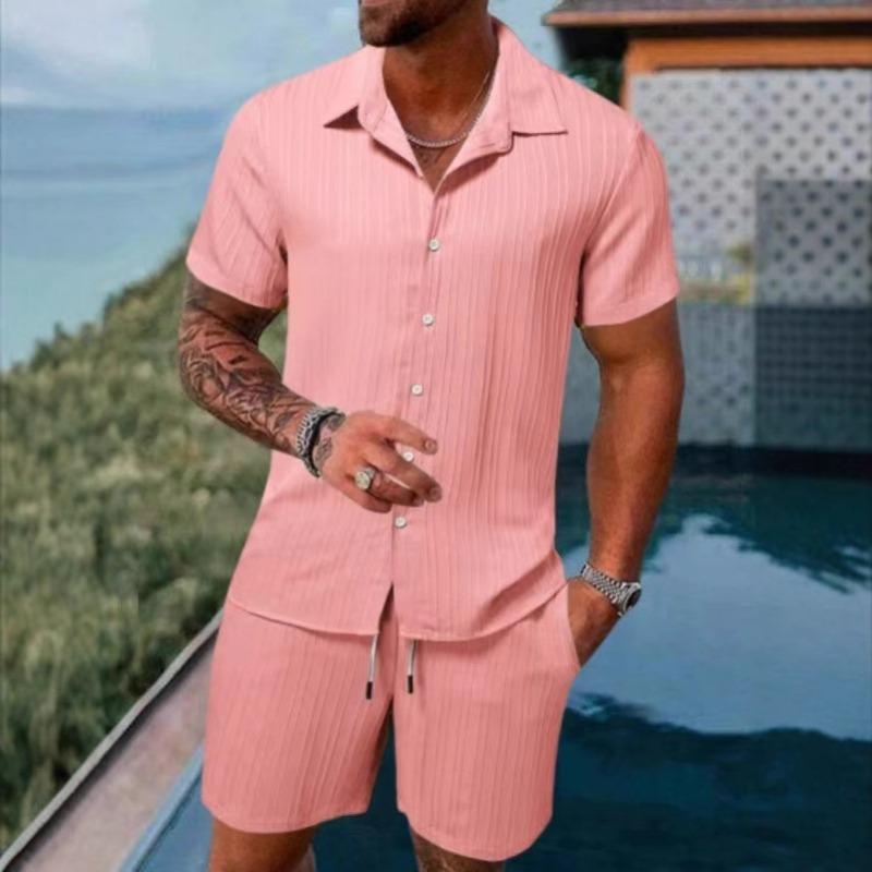 Men S Summer Casual Short Sleeve Shirt And Shorts Beach Set