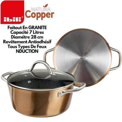 Casserole - IBILI - Nature - 28 Cm - Copper - Stone-style Non-stick - Glass Lid
