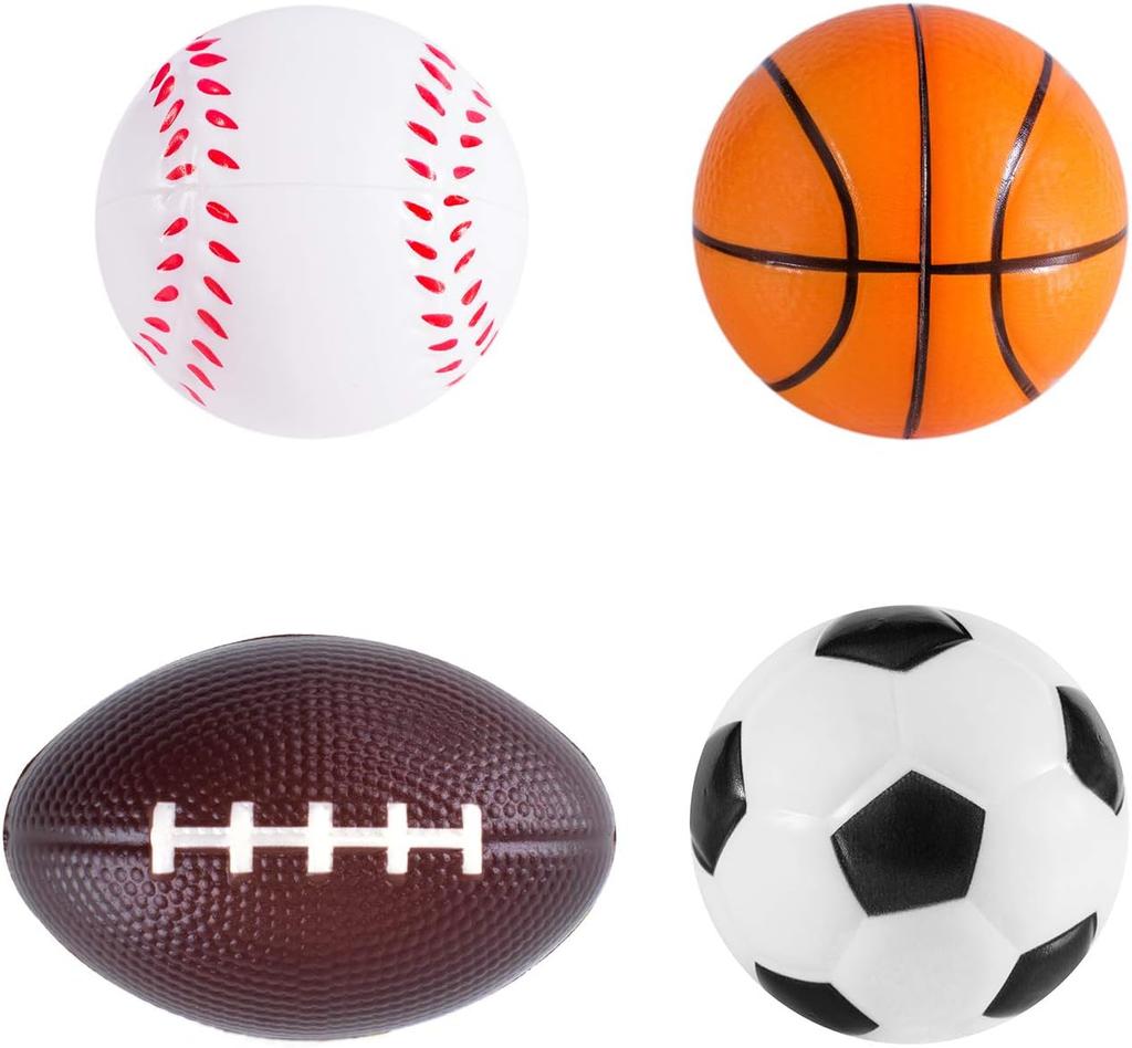 4Pcs Squeeze Ball Toys Sports Theme Kids Birthday Party Favors Goodie Pinata Filler Anti Stress Soccer Basketball Rugby Gifts