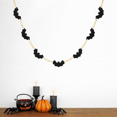 Halloween Small Wood Chips Hemp Rope Beads Home Halloween Carnival Night Wooden Beads Wall Decoration Pendant