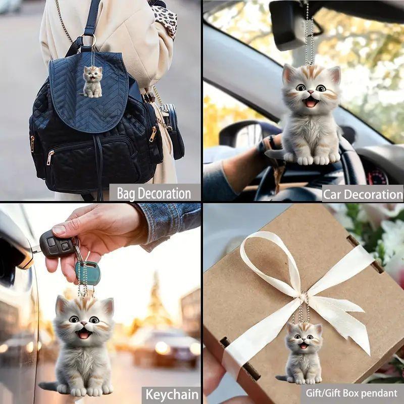 Acrylic Trendy Flat Cat Pendant For Fashionable Car Interior Accessories