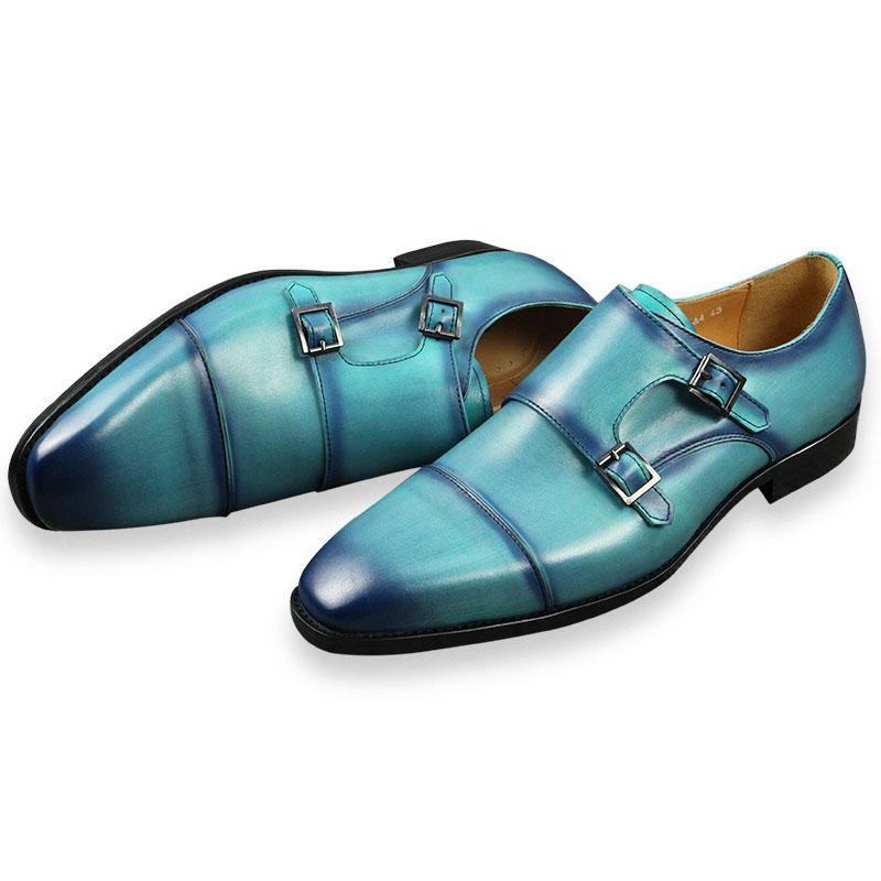 Fashion Deluex Monk Strap Penny Shoes High Quality Handmade Slip-On Loafers Office Business Fashion Skyblue Men's Shoes Genuine Leather