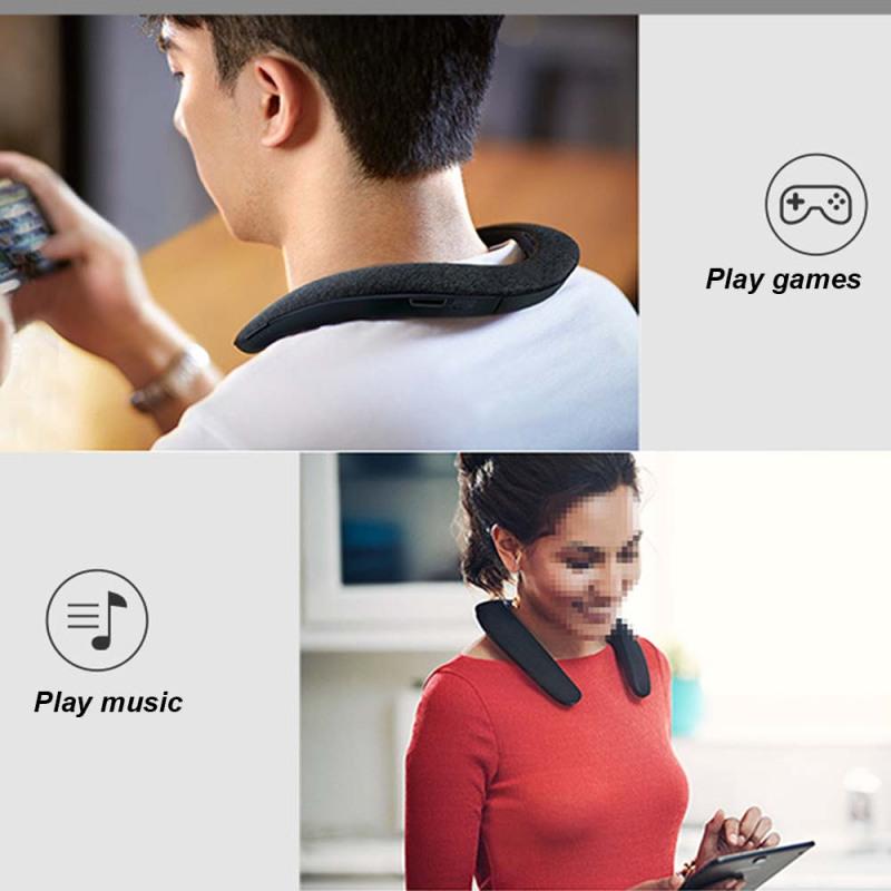 Bluetooth Speaker 5D Stereo Wireless Music Player Wearable Neck Ring Built-in 1200mAh Battery