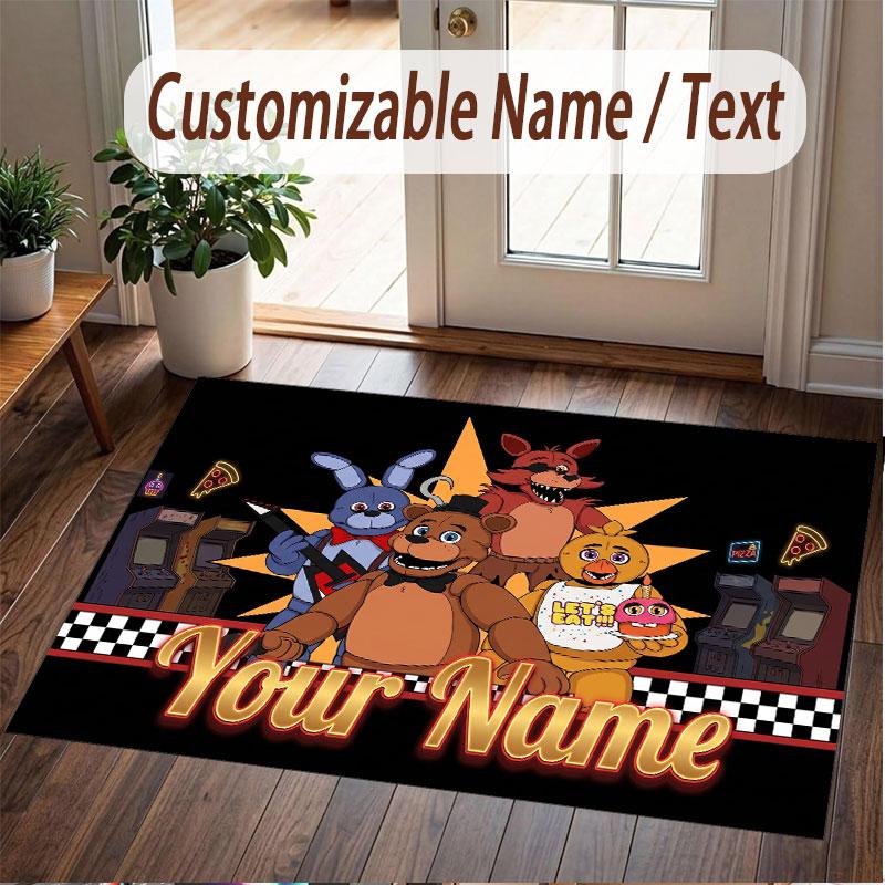 Custom Name Text Crystal Velvet Rug,Five Nights at Freddy’s Soft Plush Decorative Non Slip Floor Carpet