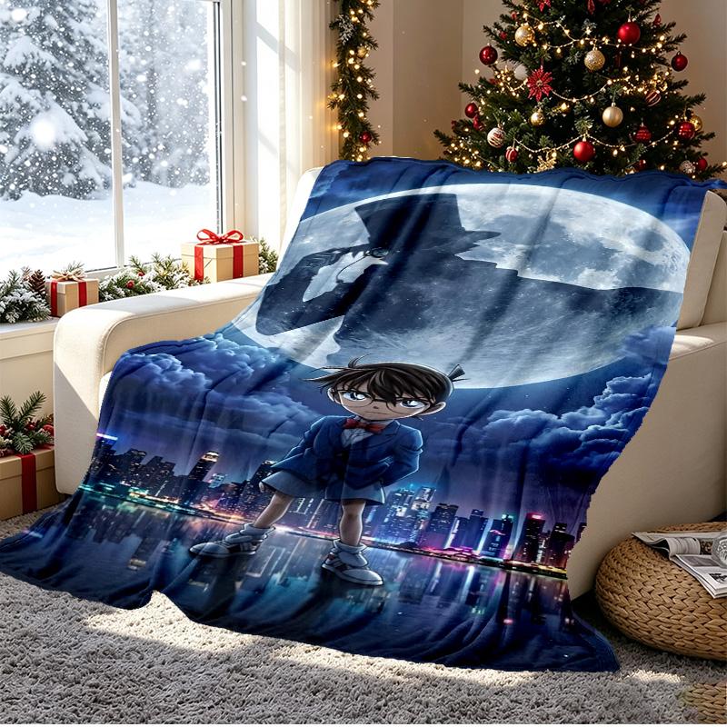 Detective Conan Pattern Blanket for Home Decoration, Bed, Sofa, Car Travel, Camping, Suitable for All Seasons, Birthday Christmas Gift