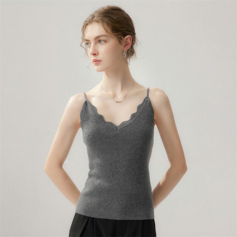 Lekasha Damen 100% reines Kaschmir 12-Gauge V-Ausschnitt Camisole für Herbst und Winter