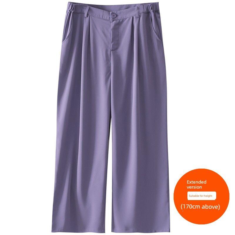 

[French Style Work Clothing Suit Pants] Three Pants Length Optional Summer High Waist Casual Straight Pants Plus Size Ladies Loose Pants Purple (170cm above) 8xl