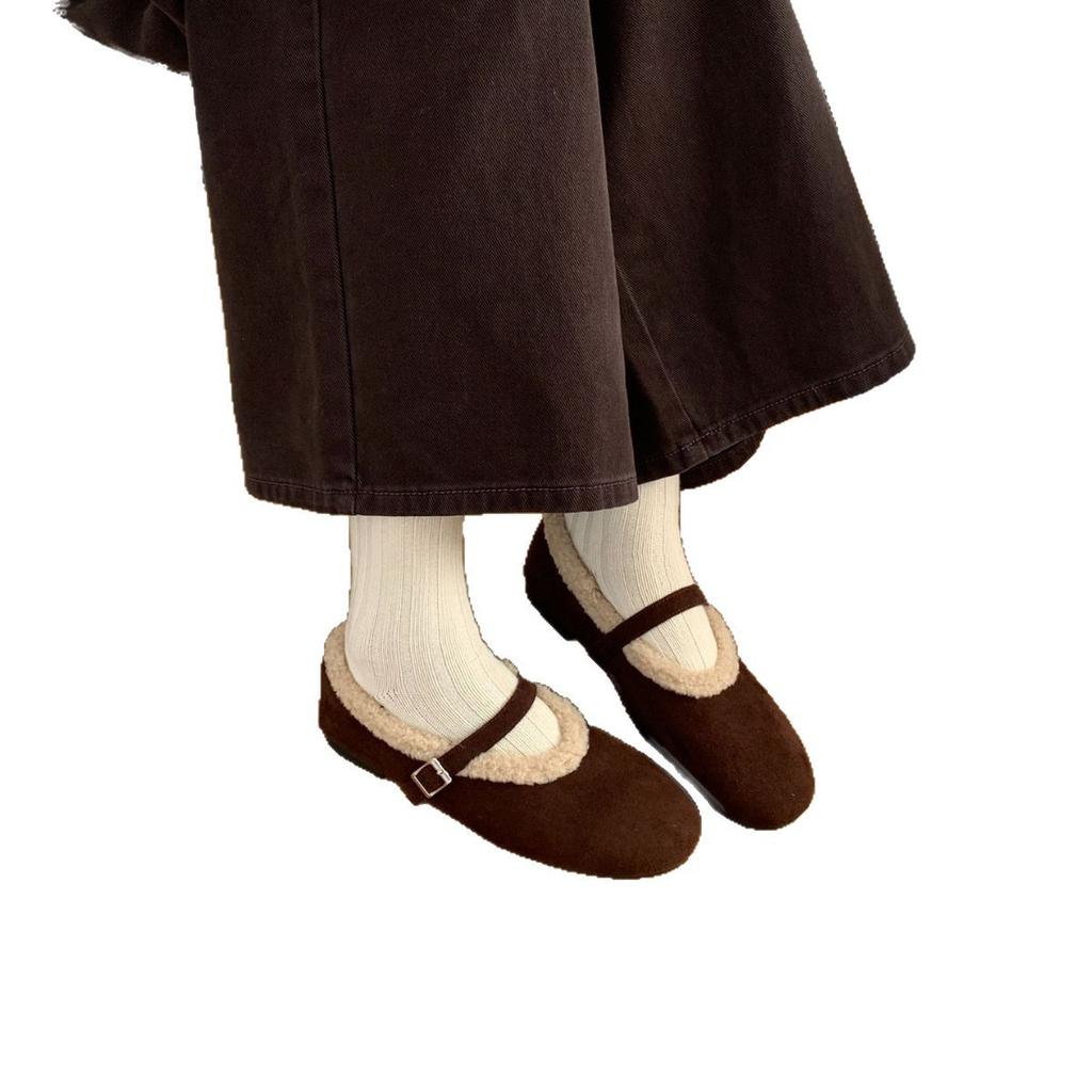 2025 Autumn and Winter New Niche Retro Fluffy Shoes Women's Velvet Warm Bag Head Single Shoes Wear Non-slip Cotton Shoes