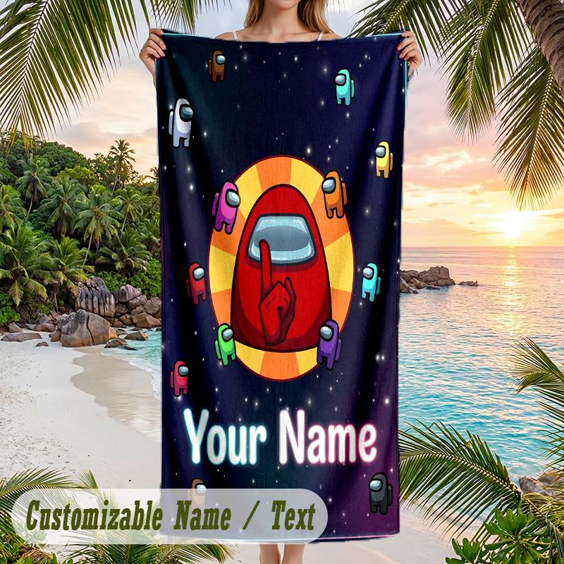 Among Us Beach Towel, Personalized Custom Text, Quick Dry Soft Large Towel For Swimming Pool Travel