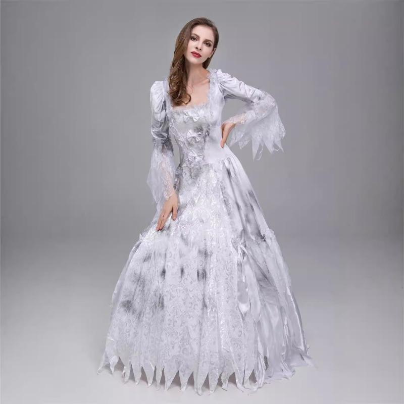 Halloween Ghost Bride Horror Vampire Adult White Ghost Dress Ghost Bride Costume