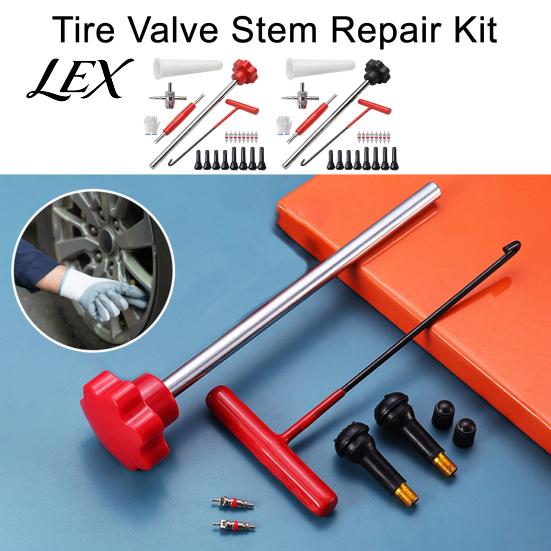 Kit di attrezzi per valvole pneumatici 23 pezzi Set di steli, Installatore a cambio rapido con steli a 4 vie TR413/TR414, Rimozione del nucleo a 4 vie per auto, motociclette, Testa doppia