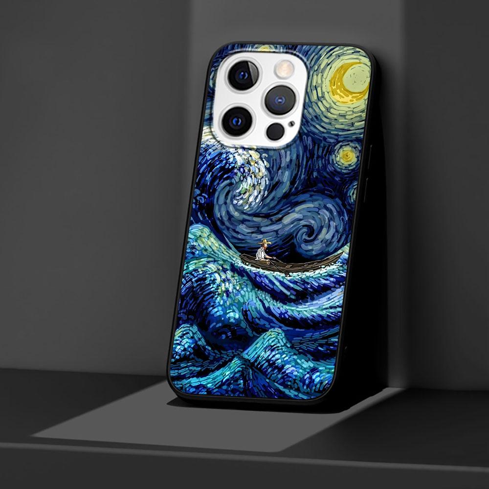 Starry Night Van Gogh Art Case for Apple iPhone 14 11 7 SE 2020 8 X XS 13 12 Mini XR 15 Pro Max Silicone Black Soft Phone Cover