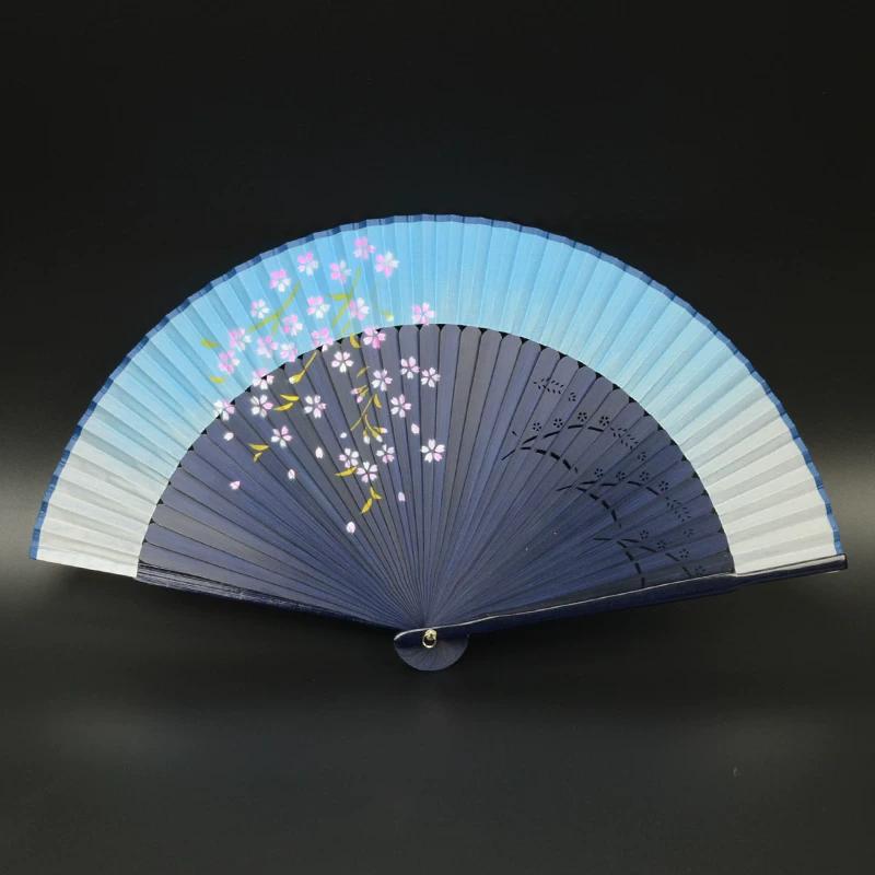 Mengyilian Chinese Style Cherry Blossom Fan Black Cheongsam Han Dynasty Archaic Folding Fan Dance Bamboo Foldable Japanese Style Chinese Folding Fan